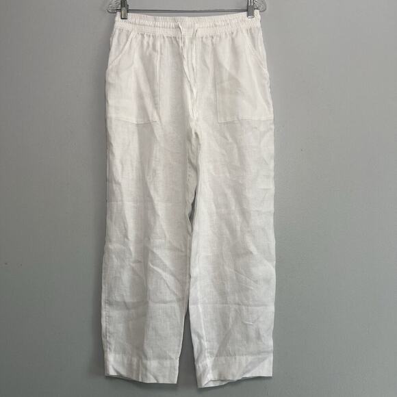 Sigrid Olsen Womens Linen Pull On Pants White Sz M Wide Leg Boho Vacation Beach - Picture 1 of 12
